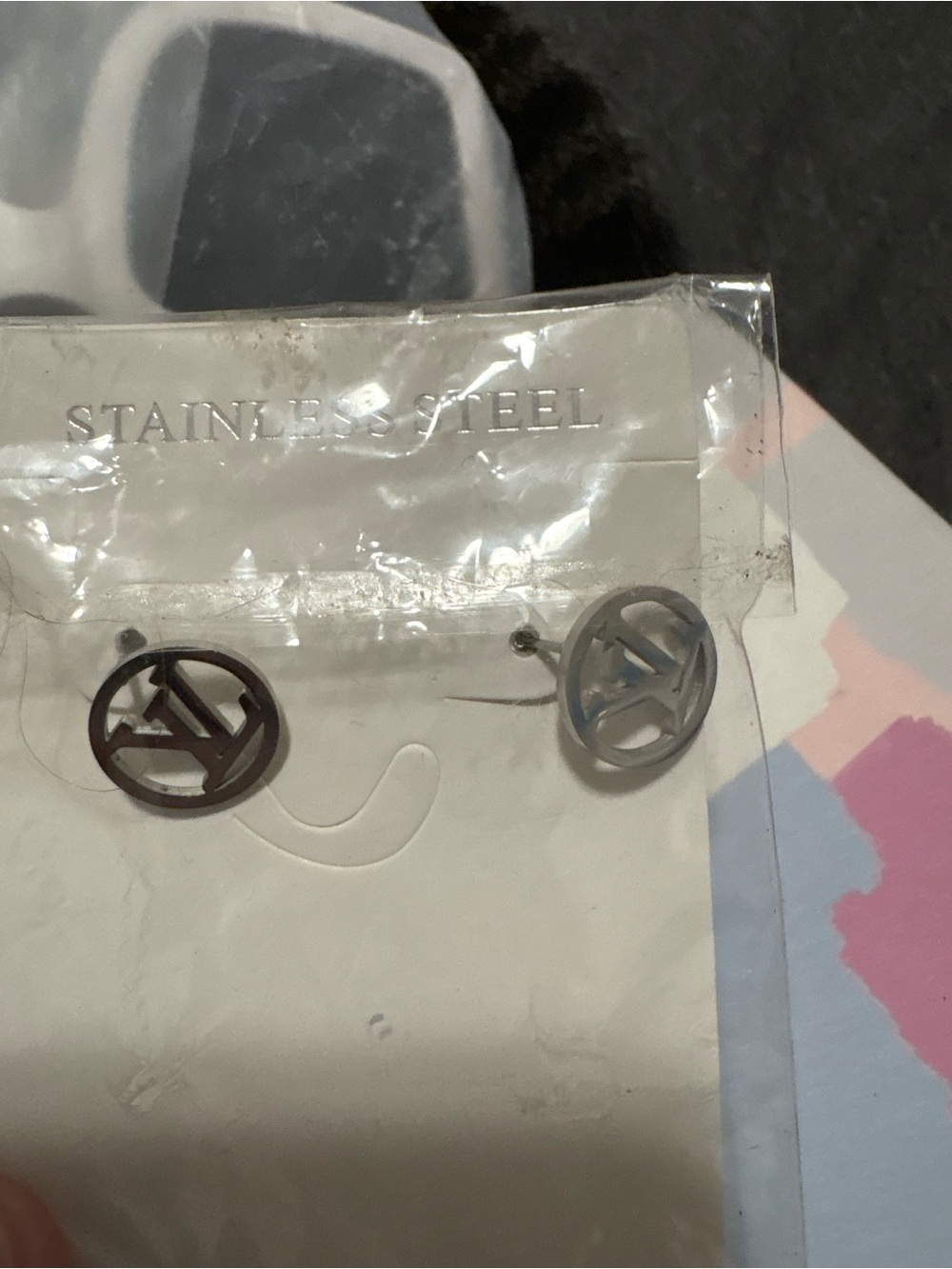 Silver Double C Logo Stud Earrings - Silver